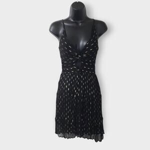 Angie Keyhole Cutout Smocked Mini Dress Black Gold Sz Small Boho Summer *FLAW*